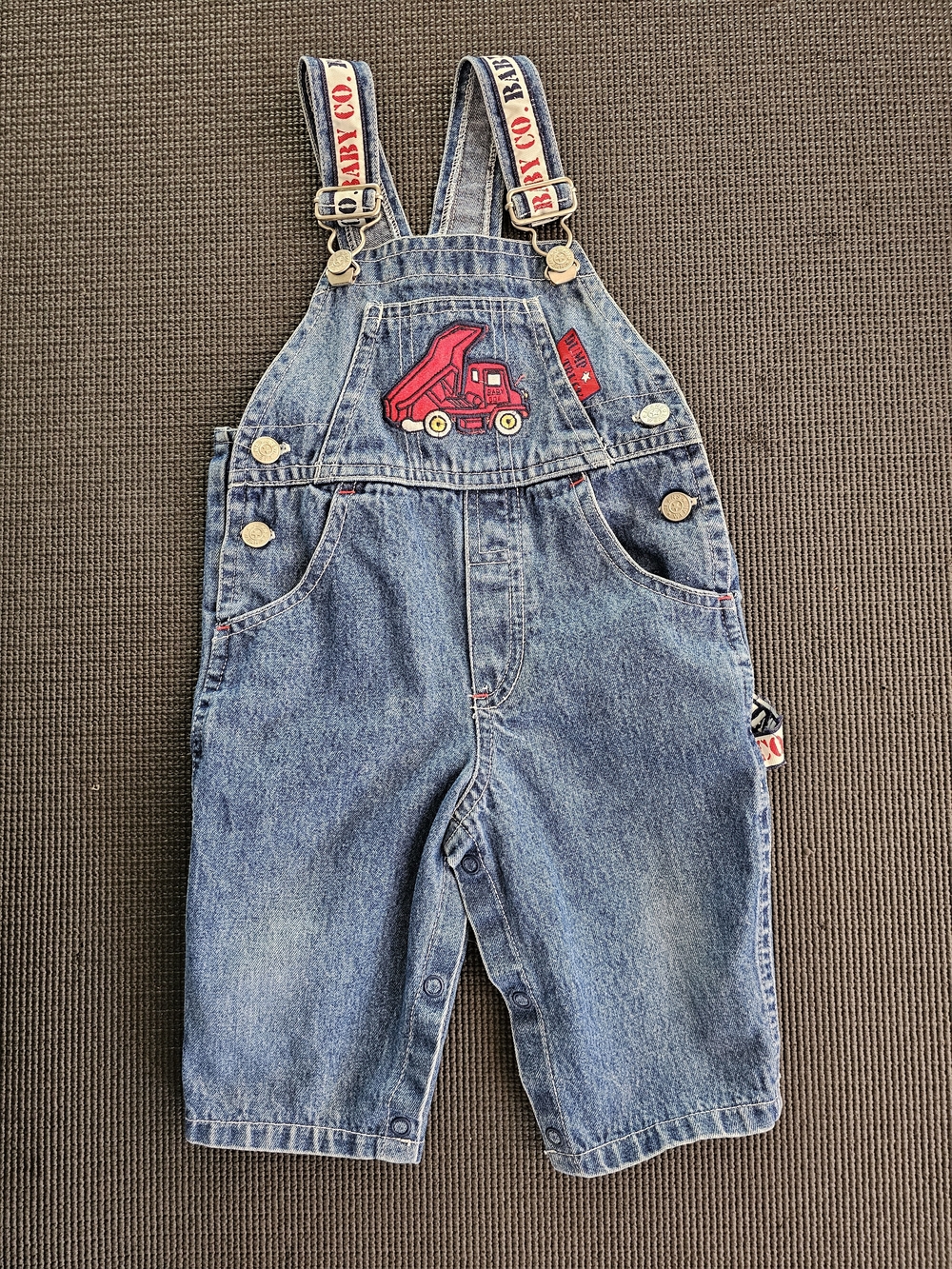 Baby Denim Overalls with Fire Truck Embroidery | Vintage Children's Jeans
